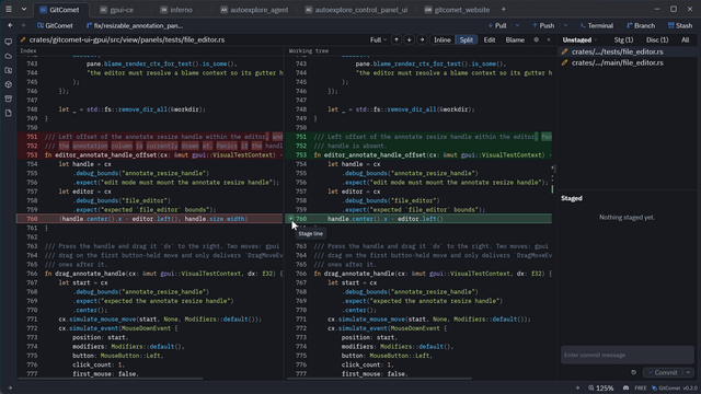 Staging an individual line from a diff hunk in GitComet